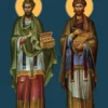 Icoana Sfinților Doctori fără de arginți Cosma și Damian din Asia Mică (în picioare)