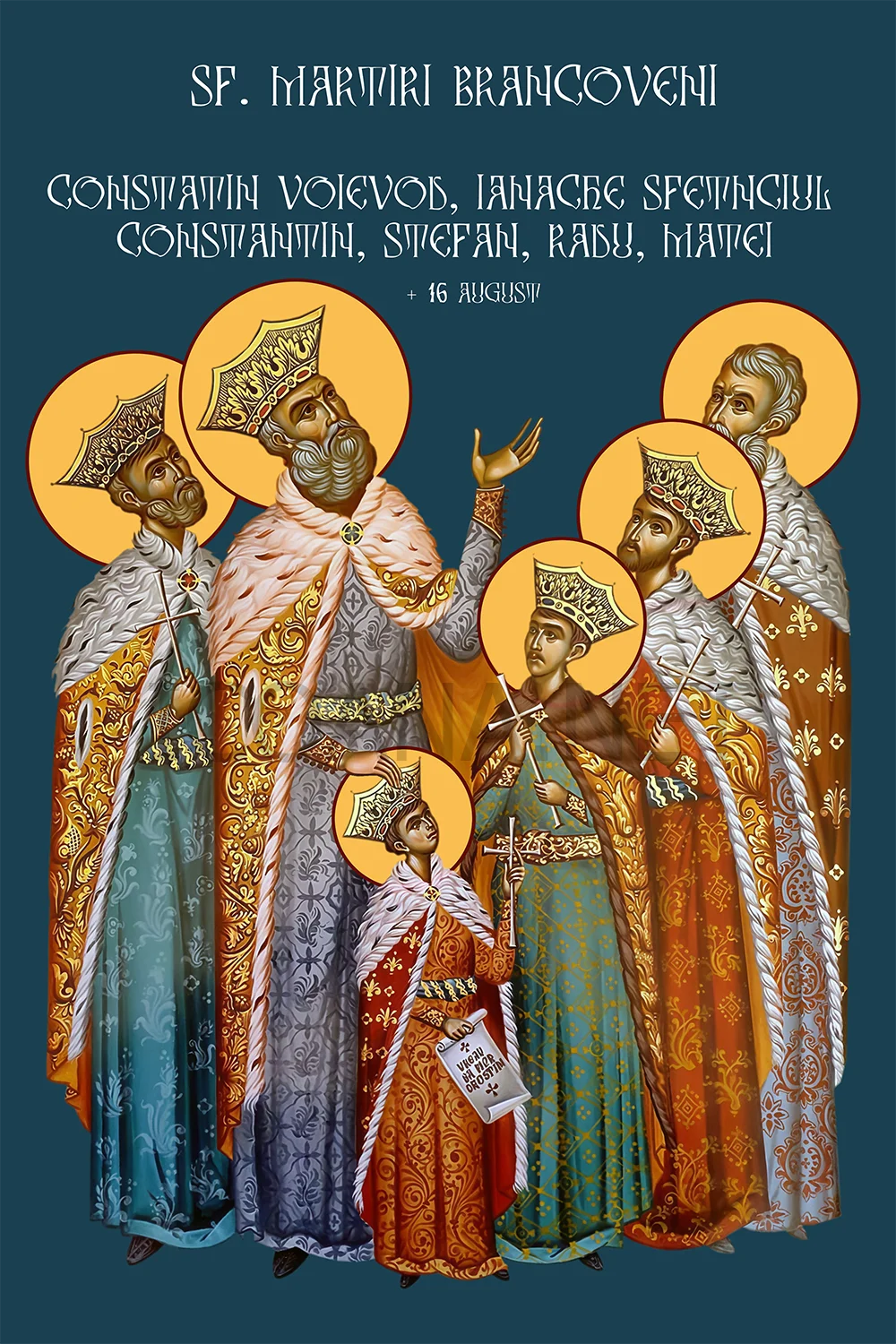Icoana Sfinților Martiri Brâncoveni Constantin Voievod cu cei patru fii ai săi, Constantin, Ștefan, Radu și Matei, și sfetnicul Ianache
