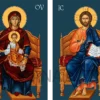 Pereche de Icoane Împărătești pe Tron cu Domnul Iisus Hristos și Maica Domnului cu Pruncul